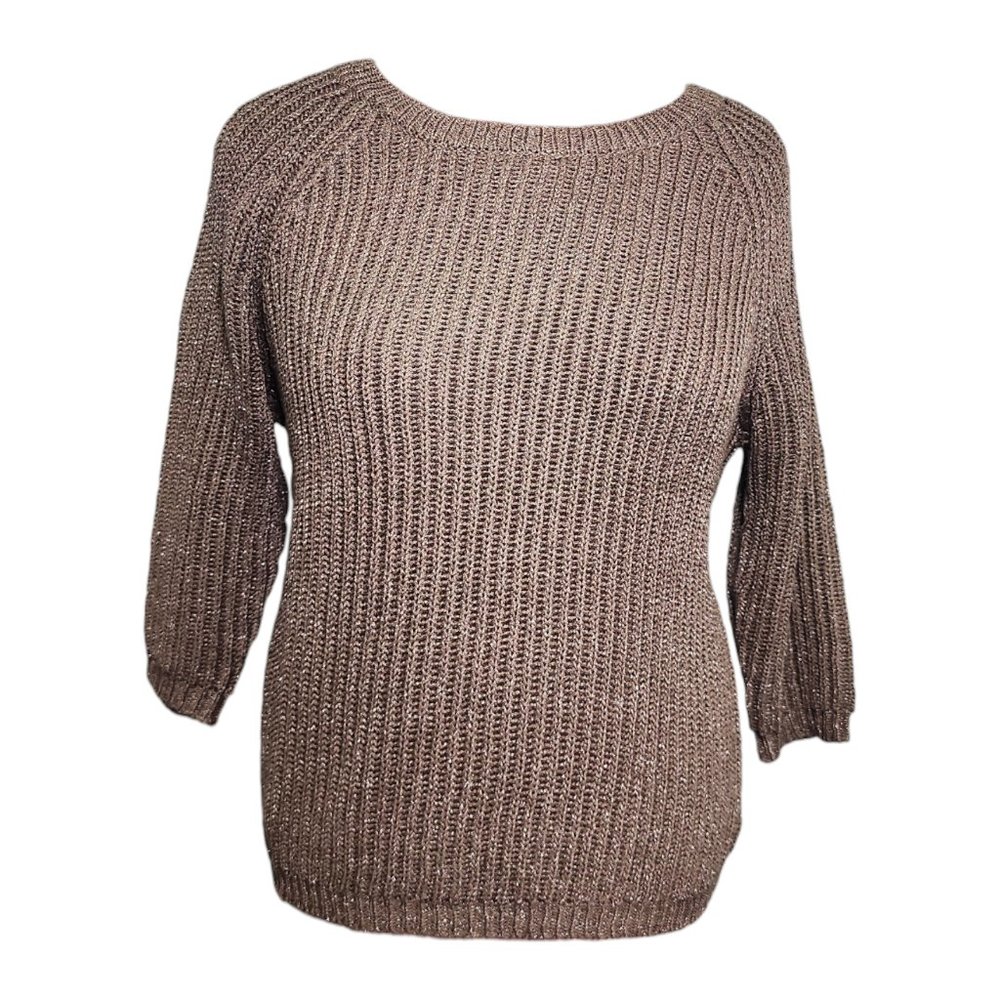 NEW NWT LANE BRYANT 3/4 Sleeve Sweater Sparkle Taupe Tan Brown 14 / 16  Plus
